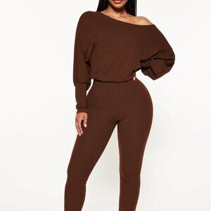 One Shoulder Jumpsuit - Brown Size XL